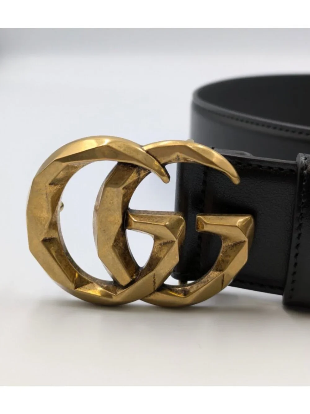 Gucci Men’s Plutone W40mm Calfskin Geometric Double G Belt Black 85cm 795526